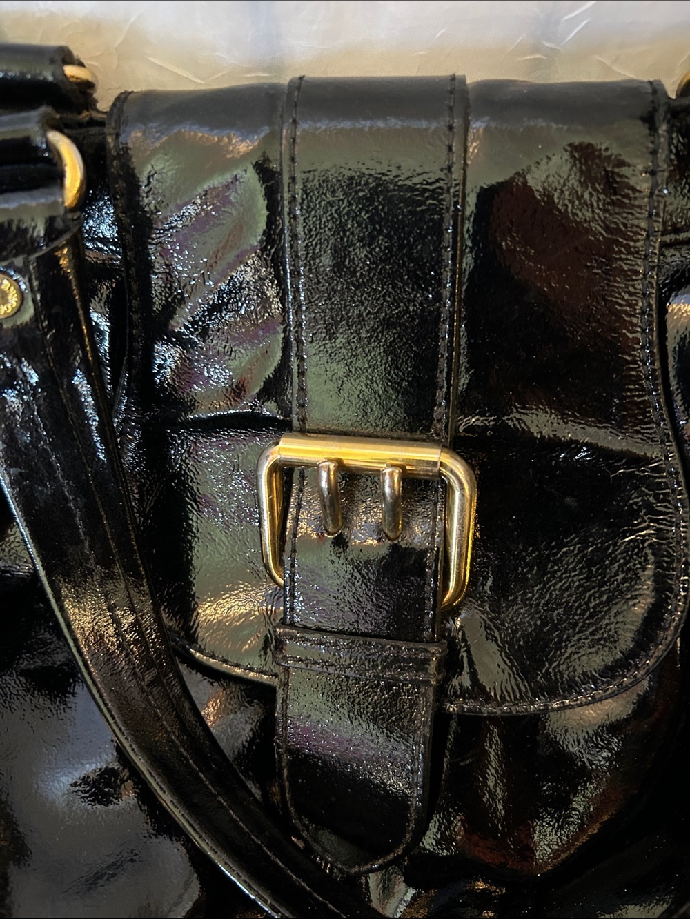Dooney & Bourke Black Patent Tote with Gold Buckle - Picture 4 of 12